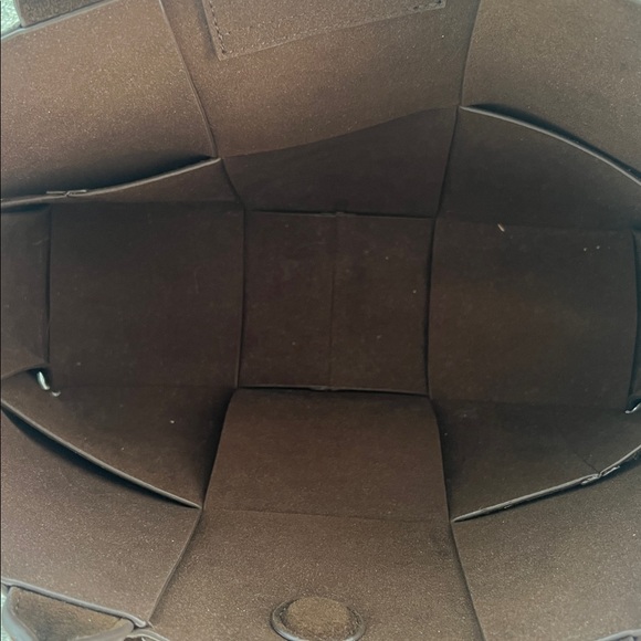 J. McLaughlin Tessare Suede Handbag Tote Brown Woven - Picture 4 of 9